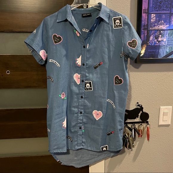 Lazy Oaf Tops - Lazy Oaf Troubled button up shirt